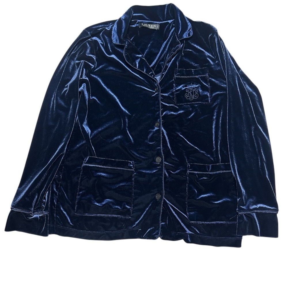 Lauren Ralph Lauren Midnight Blue Velvet Button up Top